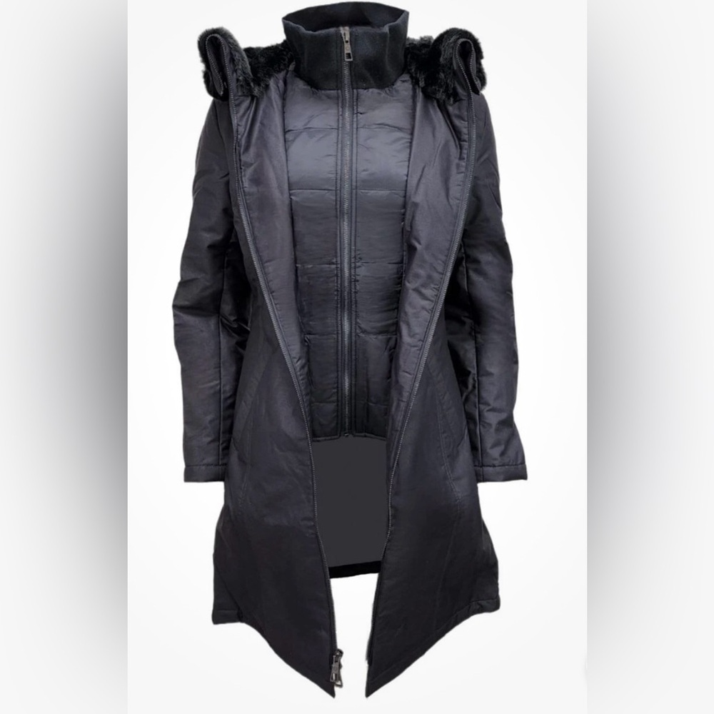 HoodLamb Women's Black 2-1 Long Natural Hemp Inner Vest Puffer NWT Small - Picture 3 of 3
